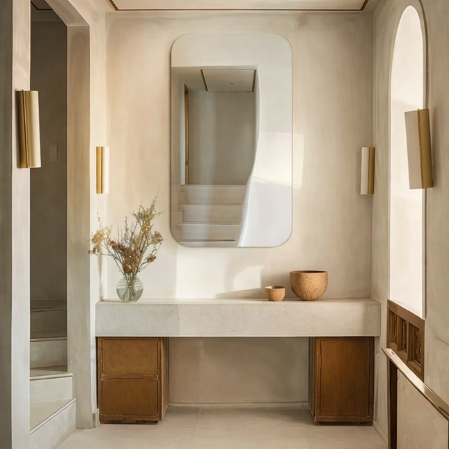 Caro Frameless Rounded Rectangle Wall Mirror for Vanity and Bathroom - Uber Decor