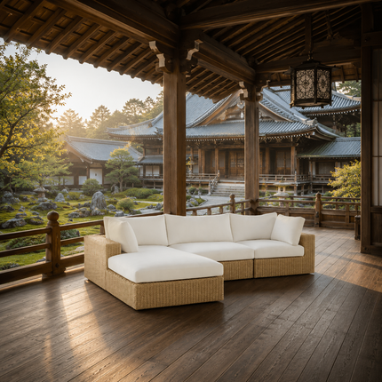 Garden Aura Rattan Wicker Sectional Outdoor Sofa Set, Patio Conversation Chaise Lounge, Poolside Garden Terrace Porch Backyard Furniture