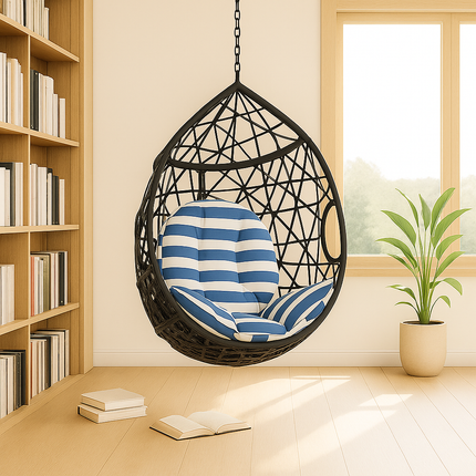 CoastNest Wabi-Sabi Cocoon Swing Chair – Japandi Coastal Organic Outdoor & Terrace Swing Chair