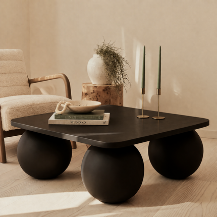 Zambezi Coffee Table Modern Contemporary Sculptural Designer Center Table Custom Finish Sphere Base Statement Table for Artistic Living Space