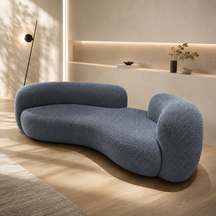 SkyHaven 106″ Cloud Lounge Sofa – Ready to Ship in Dull Blue Waffle-Textured Boucle Fabric for Living Room