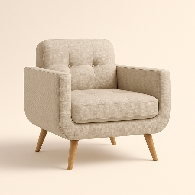 Elena Contemporary Accent Armchair Single Sofa with Linen Upholstery Living Room Furniture - Uber Decor