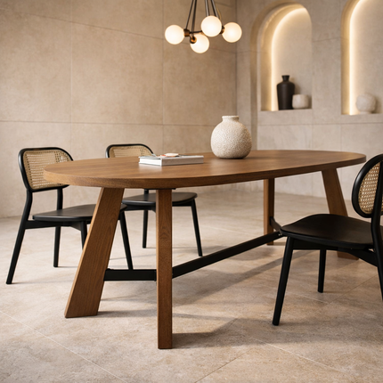 Terren Form Oval Dining Table Mid Century Scandinavian Design Angled Legs Ideal for Dining Room Conference Table or Home Office Desk
