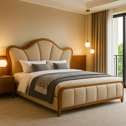Restful Haven Japandi Curved Luxury Bed with Storage – Modern Bedroom Centerpiece - Uber Decor