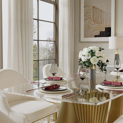 Gildhaven Glass Top Dining Table Modern Luxury Design with Sculptural Pedestal Base for Dining Room