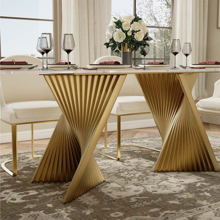 Gildhaven Glass Top Dining Table Modern Luxury Design with Sculptural Pedestal Base for Dining Room