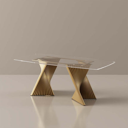 Gildhaven Glass Top Dining Table Modern Luxury Design with Sculptural Pedestal Base for Dining Room