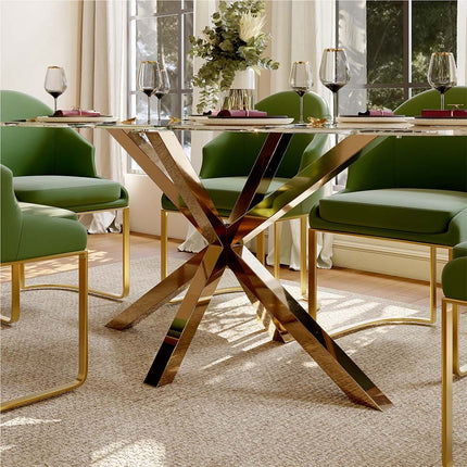 Crystalhaven Dining Table with Tempered Glass Top Modern Luxury Design for Dining Room and Kitchen Area