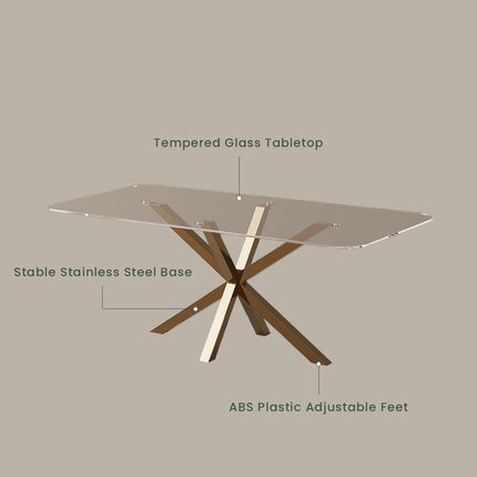 Crystalhaven Dining Table with Tempered Glass Top Modern Luxury Design for Dining Room and Kitchen Area