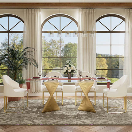 Gildhaven Glass Top Dining Table Modern Luxury Design with Sculptural Pedestal Base for Dining Room