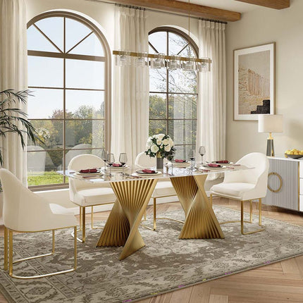 Gildhaven Glass Top Dining Table Modern Luxury Design with Sculptural Pedestal Base for Dining Room