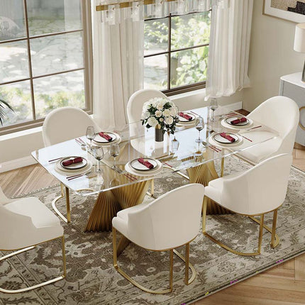 Gildhaven Glass Top Dining Table Modern Luxury Design with Sculptural Pedestal Base for Dining Room