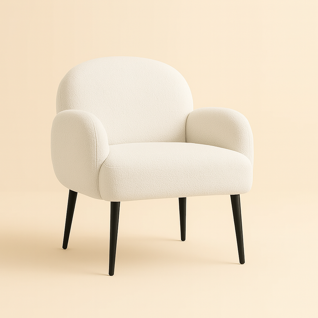 Mirena Modern Wide Base Boucle Armchair with Curved Back, Armrests and Metal Legs - Uber Decor