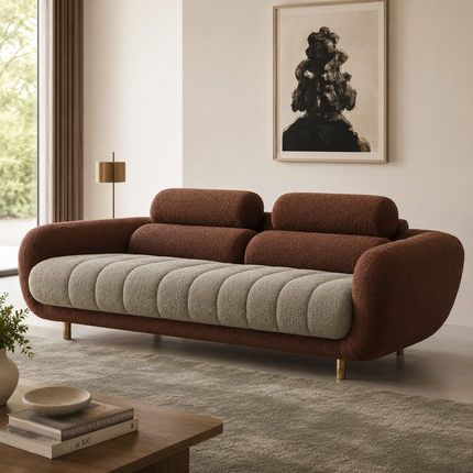 Milan Luxury Modern Sofa Dual Tone Channel Tufted Designer Couch with Curved Armrests Customisable Living Room Sofa