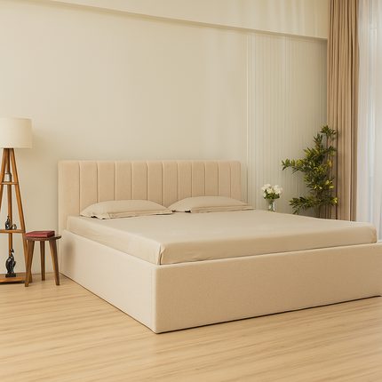 OakMist Contemporary Upholstered Platform Customisable Bed for Minimalist Interiors - Uber Decor