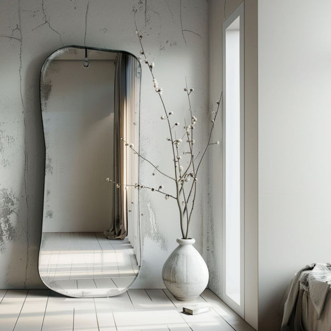 Cali Irregular Full Length Curved Frameless Mirror for Bedroom - Uber Decor