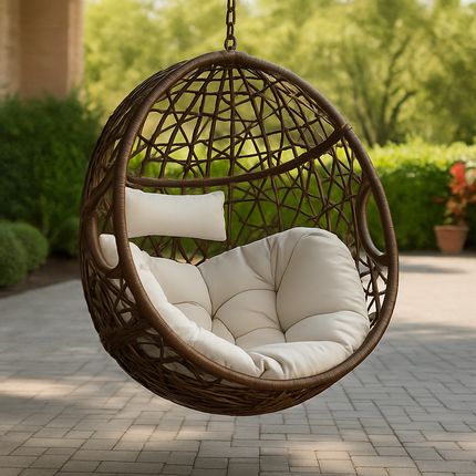 DunePod Wabi-Sabi Japandi Cocoon Swing Chair – Organic Weave Comfort for Balcony, Garden & Living Room