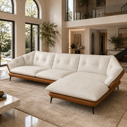 Troy Japandi Wabi Sabi Modern Sofa with Lounger, Luxury Sectional Sofa Couch for Living Room