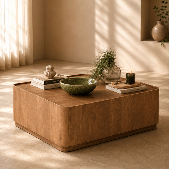 Fen Rectangular Coffee Table Modern Transitional Neo Classic European Designer Center Table Custom Finish Minimal Block Table for Formal Lounge