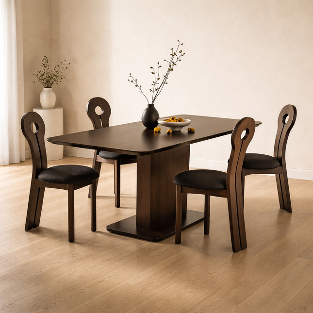 Drevano Wooden Dining Table Scandinavian Japandi Minimalist Pedestal Base Dining Table for Dining Room