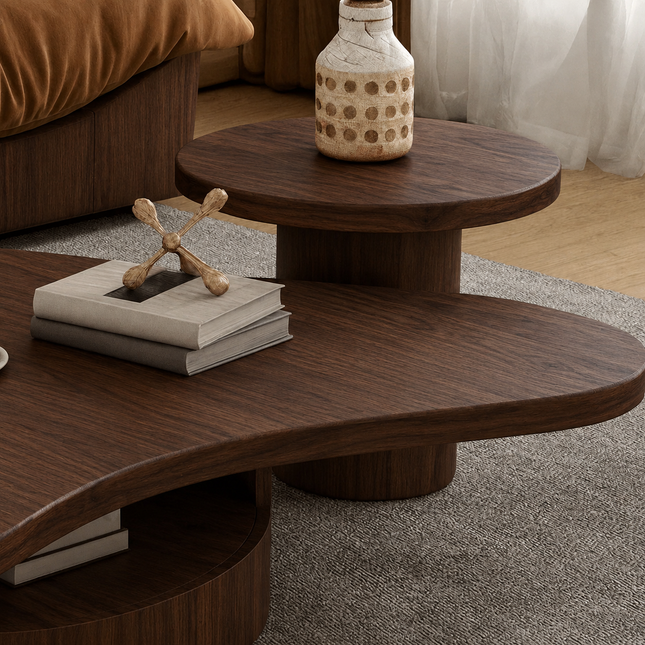 Rio Bianco Cloud Coffee Table – In Stock Dark Walnut Brown Sculptural Center Table