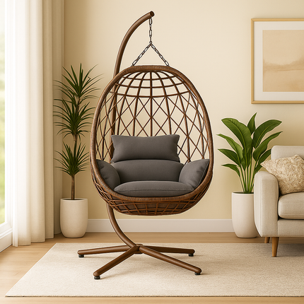 BirchBud Wabi-Sabi Cocoon Swing Chair – Japandi Boho Natural Outdoor & Balcony Swing Chair