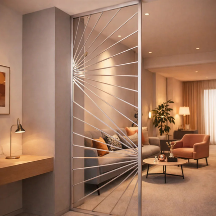 RAYEN Stainless Steel Directional Room Divider With Radiating Line Design For Living Room Dining Area And Contemporary Interior Spaces