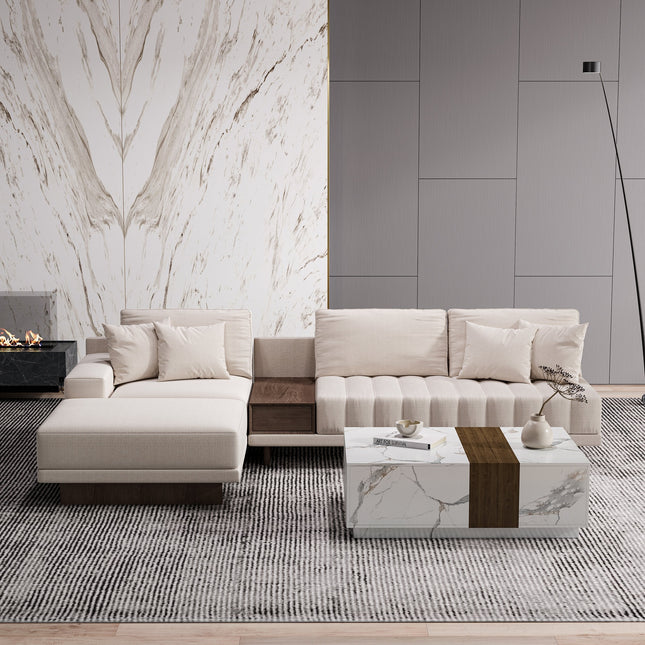 Hanover Luxury Modern Sectional Sofa with Chaise Lounge and Wooden Storage Platform Customisable Designer Sofa for Living Room