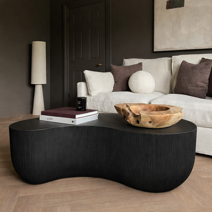Rokel Wabi-Sabi Organic Sculpt Coffee Table – Japandi Minimalist Ribbed Center Table for Luxury Living Room