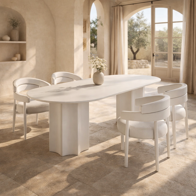 Caldera Oval Dining Table Contemporary Minimalist Design Sculptural Pedestal Base Ideal for Dining Room