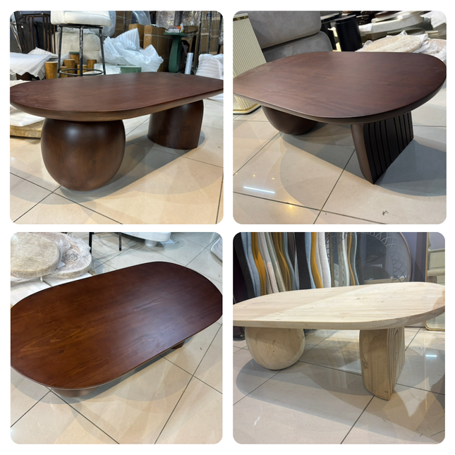 Magdalena Wabi-Sabi Sculptural Japandi Coffee Table – Organic Round Wooden Top Sphere & Arched Block Legs for Living Room