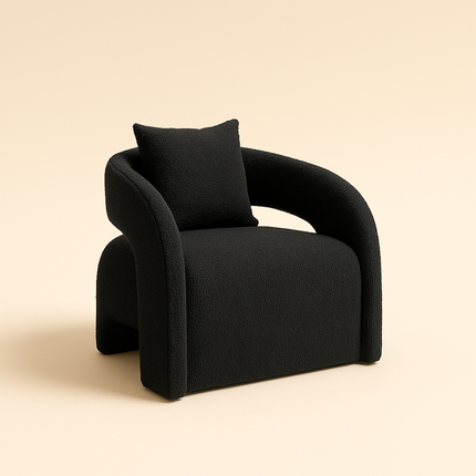 Syrena- Open U-Back Flat Front Curved Boucle Upholstered Accent Armchair with Pillow - Uber Decor