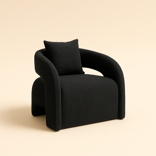 Syrena- Open U-Back Flat Front Curved Boucle Upholstered Accent Armchair with Pillow - Uber Decor