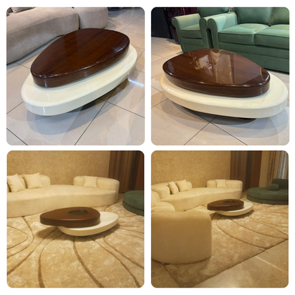 Songhua Wabi-Sabi Contemporary Japandi Coffee Table – Organic Two-Tone Sculptural Solid Wood Top for Living Room