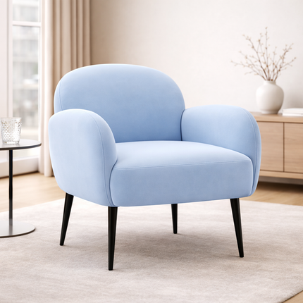 Mirena Modern Wide Base Upholstered Armchair with Curved Back, Armrests and Metal Legs