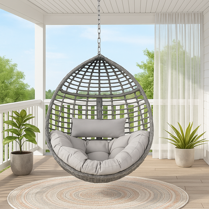 StoneNest Cocoon Swing Chair – Minimal Outdoor Elegance | Wabi Sabi Comfort Design | Japandi Inspired | Balcony & Study Room Swing Chair for Terraces, Living Rooms, Gardens & Porches