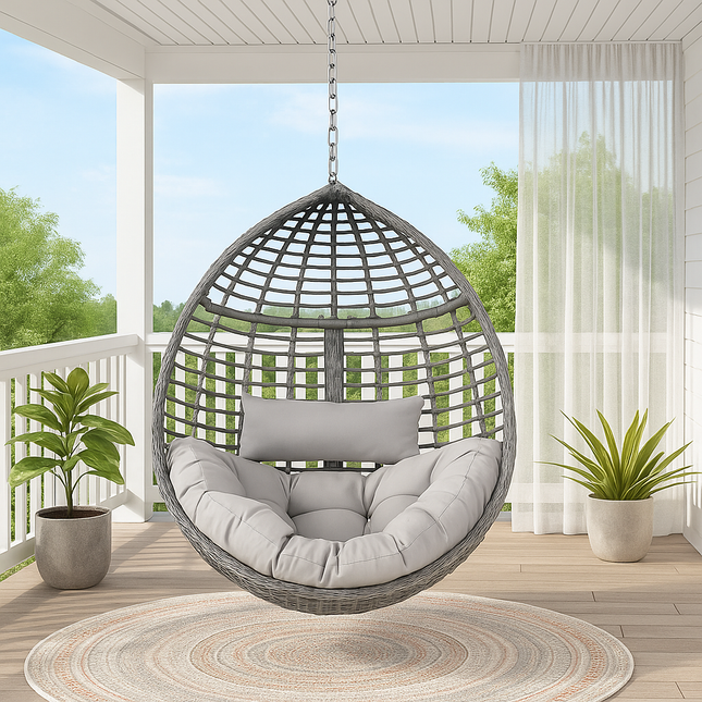 StoneNest Cocoon Swing Chair – Minimal Outdoor Elegance | Wabi Sabi Comfort Design | Japandi Inspired | Balcony & Study Room Swing Chair for Terraces, Living Rooms, Gardens & Porches