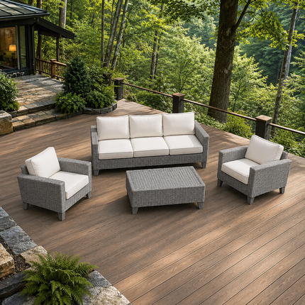Sunavera Sofa & Chair Set with Center Table Coastal Outdoor Seating for Garden Terraces, Verandas & Poolside Decks