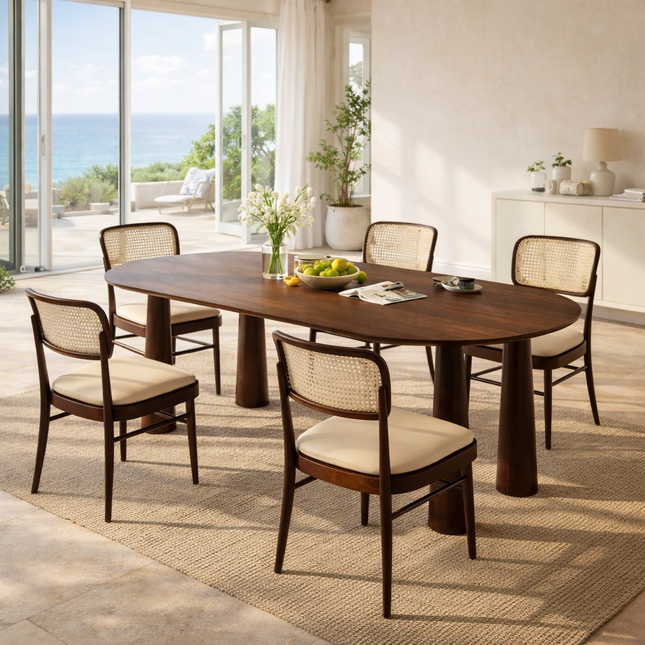 Auburn Grace Oval Dining Table Mid Century Modern Contemporary Design Cylindrical Legs Ideal for Dining Room