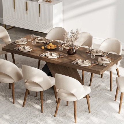 Marvello Solid Wood Dining Table Modern Contemporary Design with Sculptural Wooden Base for Formal Dining Room