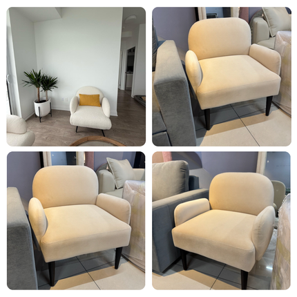 Mirena Modern Wide Base Upholstered Armchair with Curved Back, Armrests and Metal Legs