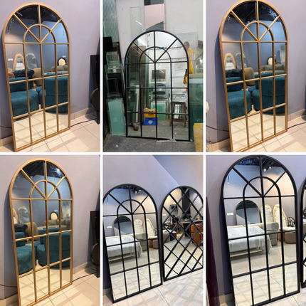 French Arch Oversized Window Style Full-Length Arched Metal Frame Mirror - Uber Decor