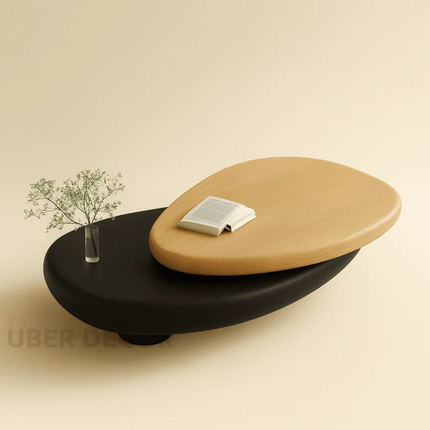 Songhua Wabi-Sabi Contemporary Japandi Coffee Table – Organic Two-Tone Sculptural Solid Wood Top for Living Room