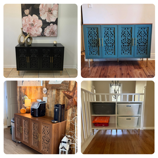 Aria Carve Mid Century Indian Solid Wood Cabinet – Handcrafted Floral Panels Ideal for Living Room, Dining Room & Entryway