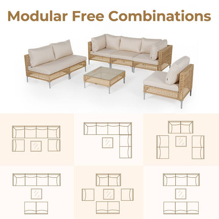 Sunvale Retreat PE Rattan Wicker Sectional Outdoor Sofa Set, Patio Conversation Garden Lounge Set for Poolside Terrace Porch