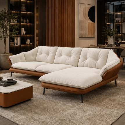 Troy Japandi Wabi Sabi Modern Sofa with Lounger, Luxury Sectional Sofa Couch for Living Room