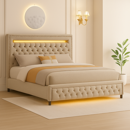 Tranquil Crest LED Storage Bed – Classic Glam Meets Modern Function - Uber Decor