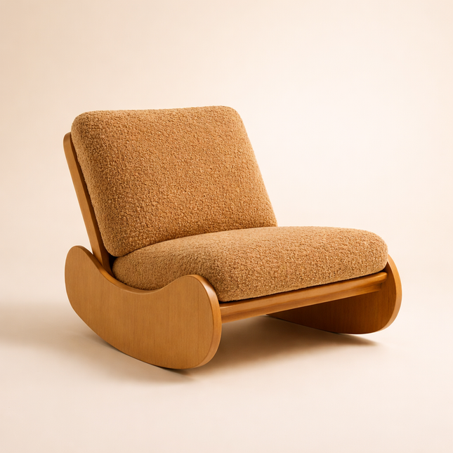 LYONNA Wabi-Sabi Vintage Rocking Lounge Chair – Japandi Organic Accent Chair for Living Room, Bedroom & Balcony