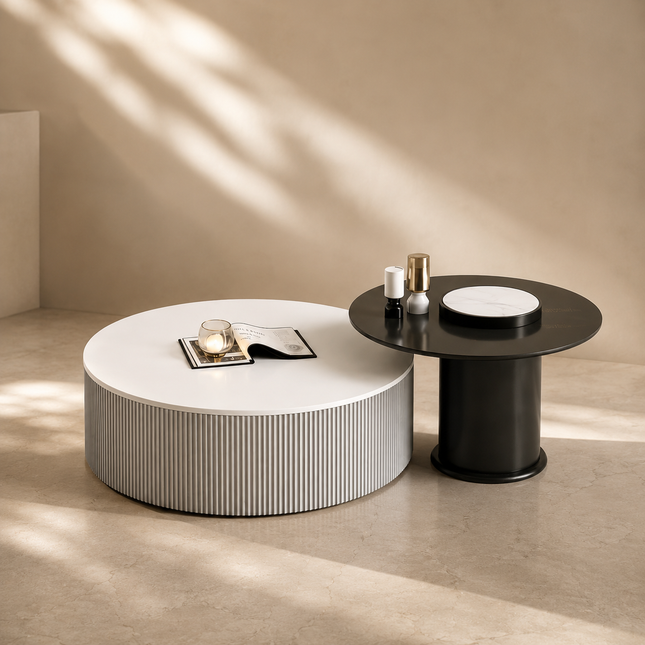Tiber Oro Italian Luxury Round Coffee Table Tempered Glass Top High Gloss Finish Minimalist Centerpiece for Lounge and Living Suites