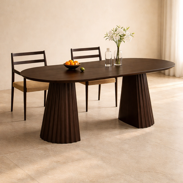 Talon Axis Solid Wood Dining Table with Fluted Pedestal Base and Oval Top for Modern and Contemporary Interiors